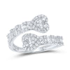 14kt White Gold Womens Baguette Diamond Cuff Bypass Heart Ring 5/8 Cttw