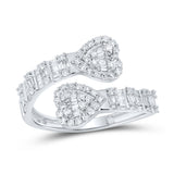 14kt White Gold Womens Baguette Diamond Cuff Bypass Heart Ring 5/8 Cttw
