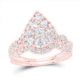 10kt Rose Gold Round Diamond Double Halo Bridal Wedding Ring Band Set 1-1/2 Cttw