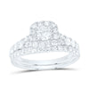 14kt White Gold Round Diamond Halo Bridal Wedding Ring Band Set 1-1/2 Cttw