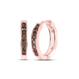 10kt Rose Gold Womens Round Brown Diamond Hoop Earrings 1/4 Cttw