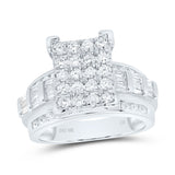 10kt White Gold Round Diamond Cluster Bridal Wedding Engagement Ring 1-1/2 Cttw