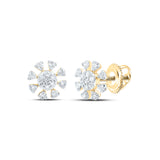 14kt Yellow Gold Womens Round Diamond Cluster Earrings 1/3 Cttw