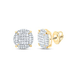 Yellow-tone Sterling Silver Round Diamond Circle Cluster Earrings 1/2 Cttw