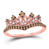 10kt Rose Gold Womens Round Brown Diamond Crown Tiara Ring 1/3 Cttw