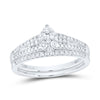 10kt White Gold Round Diamond Teardrop Bridal Wedding Ring Band Set 1/2 Cttw
