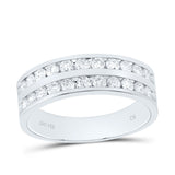 14kt White Gold Mens Round Diamond Wedding Double Row Band Ring 1 Cttw