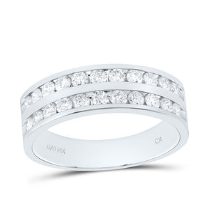 14kt White Gold Mens Round Diamond Wedding Double Row Band Ring 1 Cttw