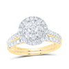 10kt Yellow Gold Round Diamond Halo Bridal Wedding Ring Band Set 1 Cttw