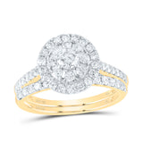 10kt Yellow Gold Round Diamond Halo Bridal Wedding Ring Band Set 1 Cttw