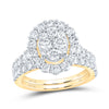 10kt Yellow Gold Round Diamond Oval Bridal Wedding Ring Band Set 2 Cttw