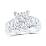 Sterling Silver Round Diamond Rectangle Cluster Bridal Wedding Engagement Ring 3/4 Cttw