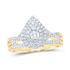 10kt Yellow Gold Round Diamond Teardrop Bridal Wedding Ring Band Set 1/2 Cttw