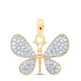 10kt Yellow Gold Womens Round Diamond Butterfly Bug Pendant 1/3 Cttw