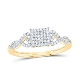 10kt Yellow Gold Womens Round Diamond Square Cluster Ring 1/5 Cttw