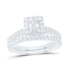 14kt White Gold Emerald Diamond Halo Bridal Wedding Ring Band Set 1 Cttw