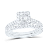 14kt White Gold Emerald Diamond Halo Bridal Wedding Ring Band Set 1 Cttw