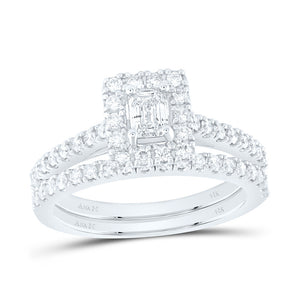 14kt White Gold Emerald Diamond Halo Bridal Wedding Ring Band Set 1 Cttw