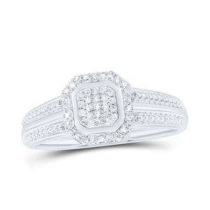 10kt White Gold Round Diamond Square Cluster Bridal Wedding Engagement Ring 1/10 Cttw