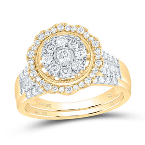 10kt Yellow Gold Round Diamond Bridal Wedding Ring Band Set 1 Cttw