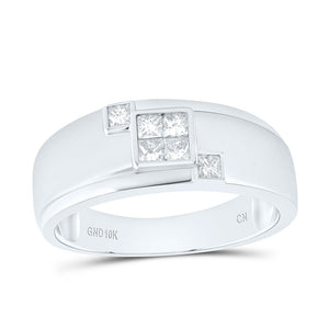 10kt White Gold Mens Princess Diamond Band Ring 3/8 Cttw