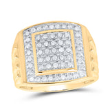 10kt Yellow Gold Mens Round Diamond Square Cluster Ring 1/2 Cttw