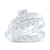 Sterling Silver His Hers Round Diamond Cluster Matching Wedding Set 1/10 Cttw