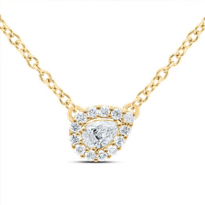 14kt Yellow Gold Womens Pear Diamond Solitaire Necklace 1/6 Cttw