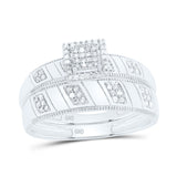 Sterling Silver His Hers Round Diamond Square Matching Wedding Set 1/4 Cttw