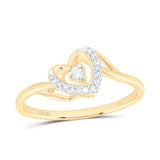 10kt Yellow Gold Womens Round Diamond Heart Promise Ring 1/12 Cttw