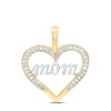 10kt Yellow Gold Womens Round Diamond Heart Mom Pendant 1/8 Cttw