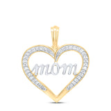 10kt Yellow Gold Womens Round Diamond Heart Mom Pendant 1/8 Cttw