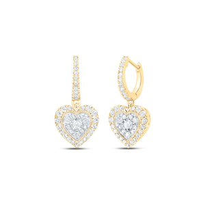 10kt Yellow Gold Womens Round Diamond Heart Dangle Earrings 5/8 Cttw
