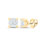 10kt Yellow Gold Womens Round Diamond Solitaire Illusion Earrings 1/20 Cttw