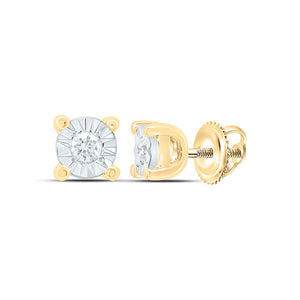 10kt Yellow Gold Womens Round Diamond Solitaire Illusion Earrings 1/20 Cttw