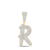 10kt Two-tone Gold Mens Round Diamond R Initial Letter Charm Pendant 3/4 Cttw