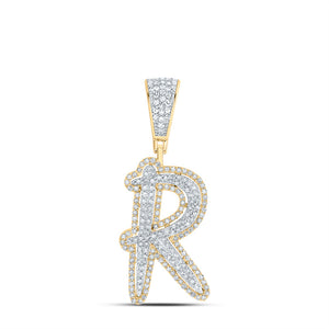 10kt Two-tone Gold Mens Round Diamond R Initial Letter Charm Pendant 3/4 Cttw