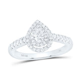 10kt White Gold Pear Diamond Halo Bridal Wedding Engagement Ring 1/2 Cttw