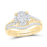 10kt Yellow Gold Round Diamond Bridal Wedding Ring Band Set 3/8 Cttw