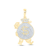 10kt Yellow Gold Mens Round Diamond Money Bag Man Charm Pendant 1/4 Cttw