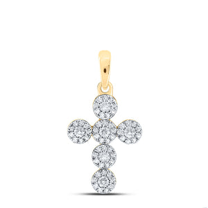 10kt Yellow Gold Womens Round Diamond Cross Pendant 1/4 Cttw