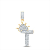 10kt Yellow Gold Mens Baguette Diamond Crown T Letter Charm Pendant 1/2 Cttw