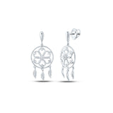 10kt White Gold Womens Round Diamond Dream Catcher Dangle Earrings 1/10 Cttw