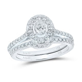 14kt White Gold Oval Diamond Halo Bridal Wedding Ring Band Set 1 Cttw