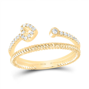 14kt Yellow Gold Womens Round Diamond Heart Stackable Band Ring 1/6 Cttw