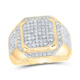 10kt Yellow Gold Mens Round Diamond Square Elevated Cluster Ring 1-1/2 Cttw