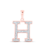 10kt Rose Gold Womens Round Diamond Initial H Letter Pendant 1/10 Cttw