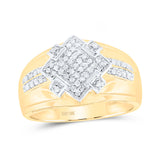 10kt Yellow Gold Mens Round Diamond Offset Square Cluster Ring 1/3 Cttw