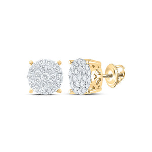 10kt Yellow Gold Womens Round Diamond Cluster Earrings 1 Cttw