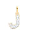 10kt Yellow Gold Mens Baguette Diamond J Initial Letter Charm Pendant 1/3 Cttw